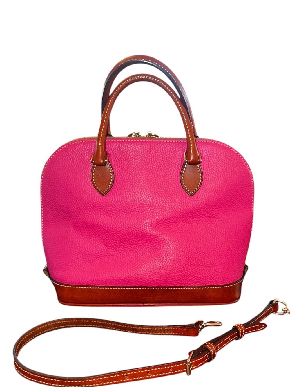 Dooney & Bourke Hot Pink Pebbled Leather Satchel with Brown Trim - Picture 2 of 4